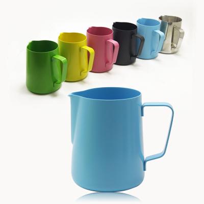 China Newest Design Modern Candy Color Mouth Pot Household Kitchen Accessories Stainless Steel Milk Frothing Cup Milk Jugs for sale