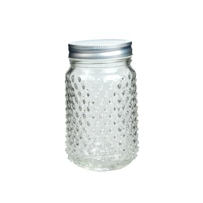 China Aufbewahrung Wiederverwendbarer Mason Jar 14 Unzen Glas Leerer Mason Jar Mit Punkte Design zu verkaufen