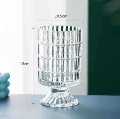 China Pedestal Big Base Glass Bouquet Vase Embossed Glass Vase Hydroponic Glass Transparent Vase for Home Office Wedding for sale