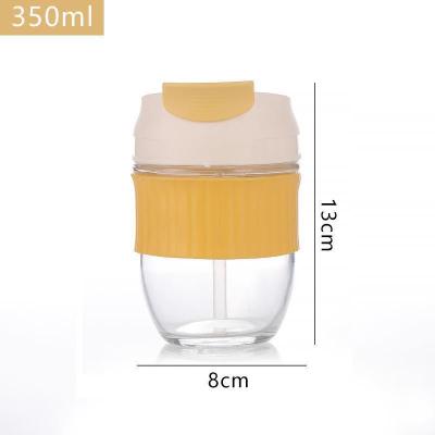 China 350ML Glass Tumbler with Silicone Sleeve Glass Cups with Lids and Straws Portable Iced Coffee Glasses for sale