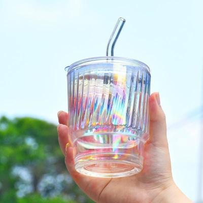 China 13OZ/400ML Hoshine Joy Ice Coffee Glass Cups with Straw and Lid Sealed Carry-on Thick Wall Glass Water Cups for sale