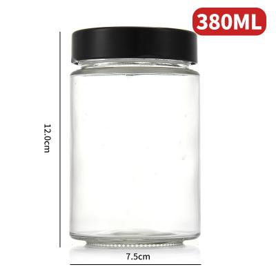 China 380ML Clear Glass Jars for Sauce Spice Kitchen Food Storage Wide-Mouth Glass Sealed Jar for sale