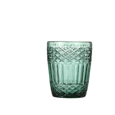 China 300ML Green Colored Diamond Design Glass Cups For Everyday And Special Occasions for sale