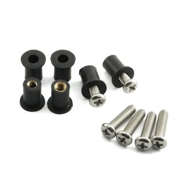 China General Rubber Industry M5 Well Nuts Brass Insert Wellnuts With Stainless Steel Screws Bolt Fasteners For Motorcycle Windshield Accessories for sale