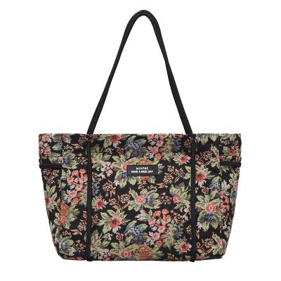 China Other 2022 Capacity Large Capacity Shoulder Bag Ladies Handbags Large Capacity Flower Print Forest Cotton Canvas Tote Bag for sale