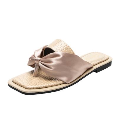 China Fashion Trend Sh12126a Summer Fashion Square Bow Main Silk Women's Flip Flop Sandals for sale