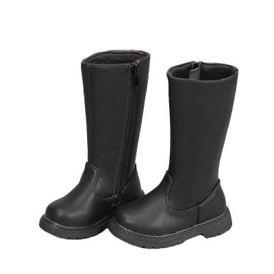 China sh10219a western kids boots black warm knee high kids 2021 winter fashion solid color boots girls leather shoes for sale