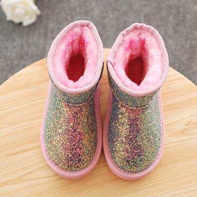 China sh10766a 2021 Fashion Trend Slip On Snow Boots Plush Girls Hairy Ankle Boots Fashion Princess Bling Short Boot Children for sale