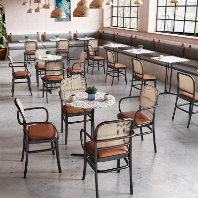 China Hong Kong Rattan Cafeteria Seating Bamboo Table and Chairs Retro Design Attractive Booth Furniture Restaurant Set for sale