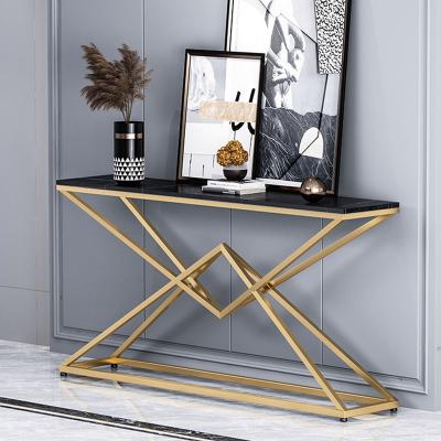 China Newest Simplicity Design Shape Porch Storage Rack Entryway Living Room Decorate Wrought Iron Art Metal Console Furniture Table for sale