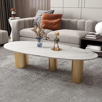 China Full Size Modern Living Room Design Gold Sintered Stone Round Shape Irregular Coffee Table for sale