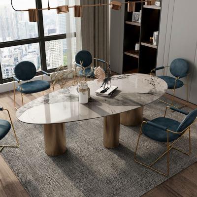 China Latest Design Home Furniture (Other) Dining Table Adjustable Set Desk Marble Stone Table for sale