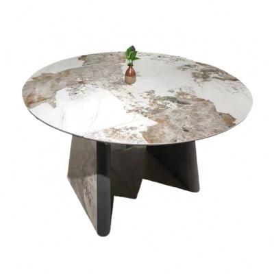 China Newest Design Folding Modern Luxury Modern Dining Room Furniture Agglomerated Stone Marble Top Rubber Wood Base Round Nordic Dining Table for sale