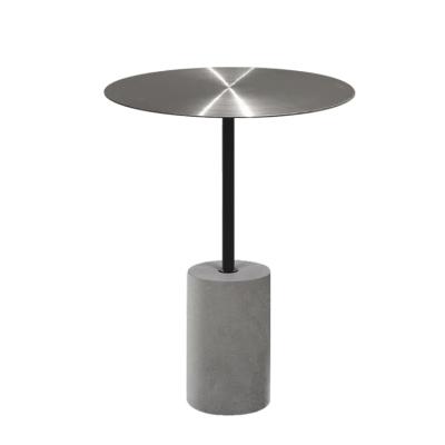 China Gold Fixed Color Living Room Modern Design Metal Top Stainless Steel Natural Cement Electroplating Side Table for sale