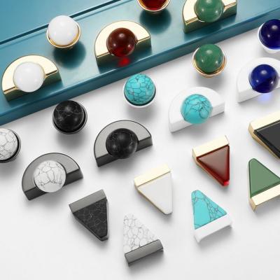 China Customization Contemporary Luxury Crystal Natural Stone Energy Light Brass Knobs Zinc Single Drawer Hole Agate Jade Handle Door for sale