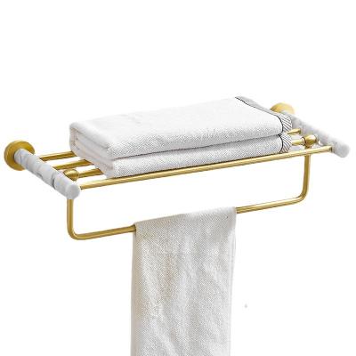 China BRIEF Pure Brass Wall Hung Wall Mounted Gold Color Bathroom Towel Holder Hotel Apartments Towel Rack for sale