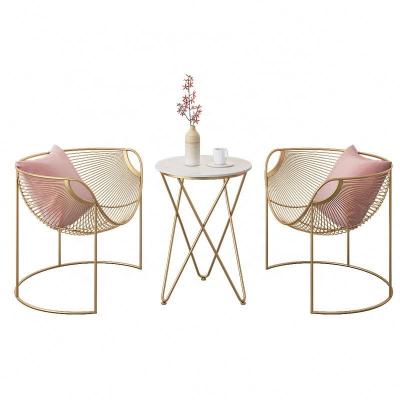 China Factory Price Waterproof Morden Dining Chair Gold Stainless Steel Wrought Iron Dining Chair Cavity Wire Design Outdoor Cafe Chair for sale