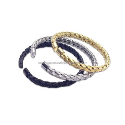 China 2021 Fashion Stainless Steel Jewelry Stainless Steel Chain Bracelet Handwoven Gold Black Color Cuff Decoration for sale