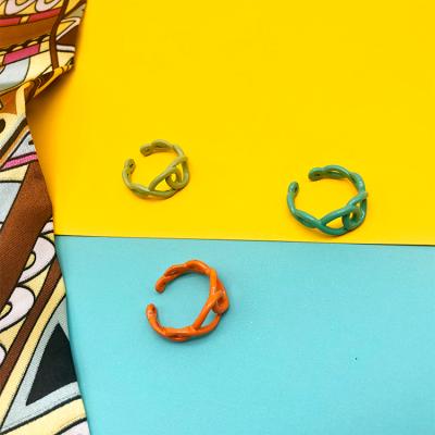 China Irregular Fashion Hollow Out Personality Chunky Metal Rings Fashionable Candy Color Open Rings for sale