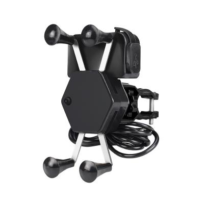 China ABS/PC Motorcycles Phone Mount With Charger Handle Mobile Phone Holder GPS Navigation Bracket With USB Charging for sale