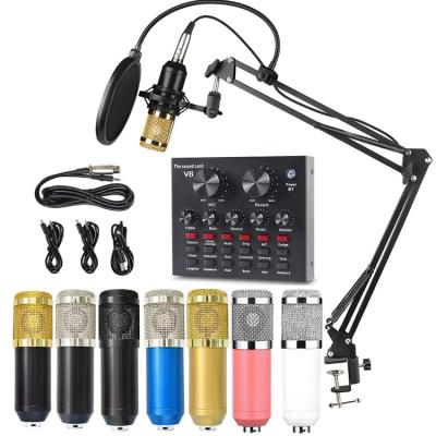 China Professional desktop sound card streaming recording studio equipment audio interface V8 sound card and BM800 Podcast condenser microphone for sale