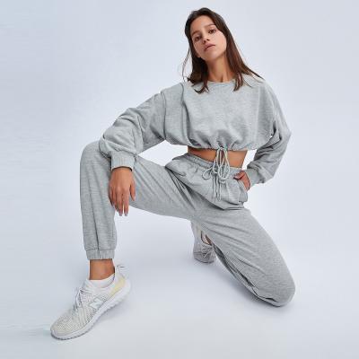 China 2021 Begonia Drop Shipping Women Sweater Tracksuit Breathable Tracksuit Set Gray Crop Top Cotton Women Custom Made for sale