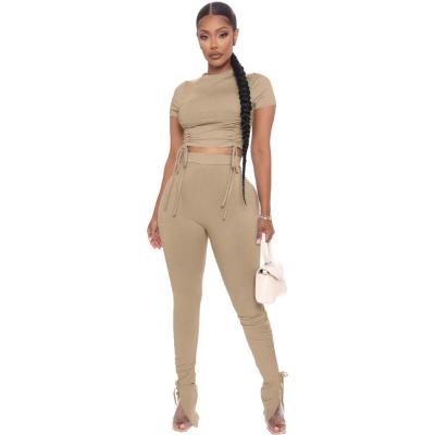 China Breathable Ribbed Tracksuit Set 2 Piece Lounge Women Party Club Outfits 2020 Fall Long Sleeve Knitted Crop Top And Matching Pant Set for sale