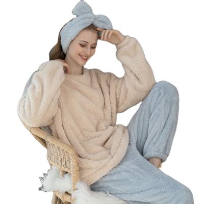 China Begonia Winter Two Piece Pajama QUICK DRY Leisure Wear Plus Size Fluffy Faux Fur Fleece Women Pajamas Sets Sleepwear for sale