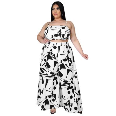 China Hot Seller Begonia Plus Size Ladies Breathable Clothing Printing Halter Tops And Loose Leg Pants Two Piece Set for sale