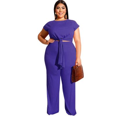 China Begonia Plus-size Fashion Breathable Pants Suit Casual Straight Leash T-shirt Two Piece Set Women Outfits Clothing for sale