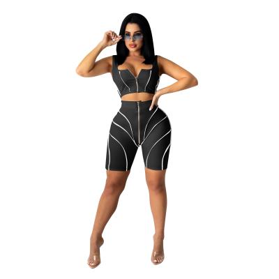 China Begonia Sleeveless Top Zipper Female Breathable Tracksuits Workout Clothing Womens Gym Slinny Waist High Shorts Sets for sale