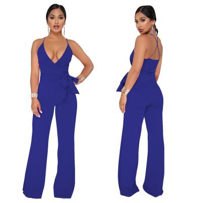 China Begonia High Quality Summer Breathable Classic V-neck Overalls With Straps In Solid Color Ladies Party Wide Leg Overalls for sale