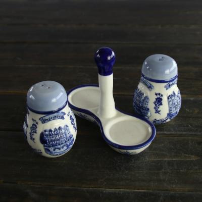 China Sustainable Holland Style Ceramic Personalized Salt and Pepper Delft Blue and White Bottle for sale