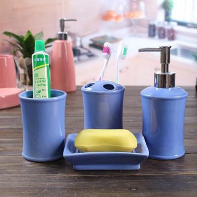 China Viable Customize Logo Ceramic Blue Bathroom Accessories Sets Ceramic Bathroom Accessories for sale