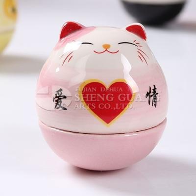 China Home Decorations.Gifts Ceramic Dolomite Fortune Cat Design Tumbler With Painting Home Decoration for sale