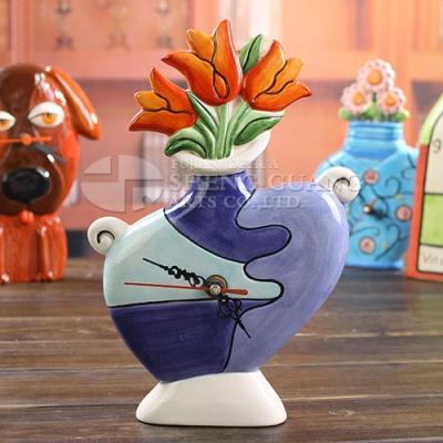 China Ceramic Flower Blossom Design With Painting Dolomite Clock Kids Hanging Gifgs Home Decoration for sale