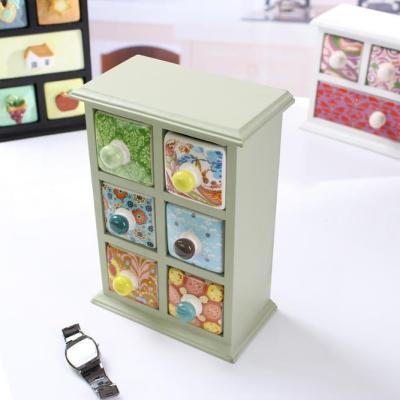 China Household Ceramic And Wood Small Chest Of 6 Hand Decorated Embossed Painting Drawers For Jewelry Organizer for sale