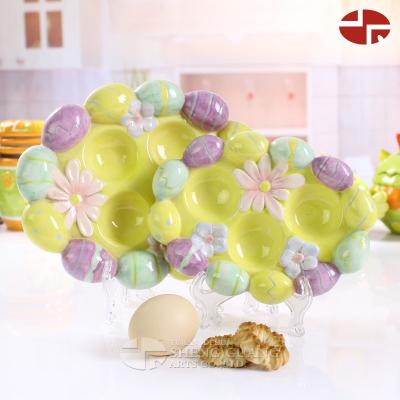 China Eco - Friendly Ceramic Easter Design With Painting Dolomite Egg Holder Plate for sale