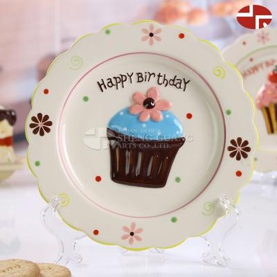 China Disposable Ceramic Cake Design With Painting Dolomite Round Shape Cake Fruit Sancks Ceramic Dish for sale