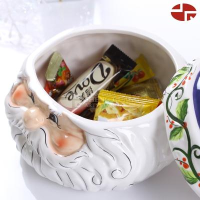 China Santa Claus Christmas Design Ceramic Painting Cookie Jar Design Viable Ceramic Tin Canister Cookie Jar for sale