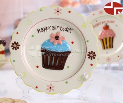 China Disposable Ceramic Cake Design With Painting Dolomite Round Shape Cake Fruit Sancks Ceramic Dish for sale