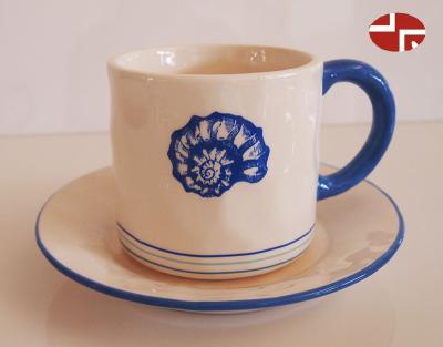 China Ocean Series Disposable Ceramic Water Milk Coffee Cup And Saucer for sale