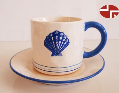 China Ocean Series Disposable Ceramic Water Milk Coffee Cup And Saucer for sale