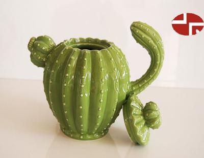 China Sustainable Ceramic Cactus Green White Plating Teapot for sale