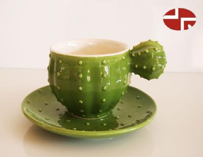 China Sustainable Ceramic Cactus Coffee Cup and Saucer for sale