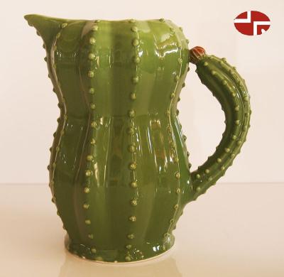 China White Ceramic Insulated Milk Jug Water Jug Hand Paint Cactus Water Kettle Milk Flower Pot Viable Ceramic Jug for sale