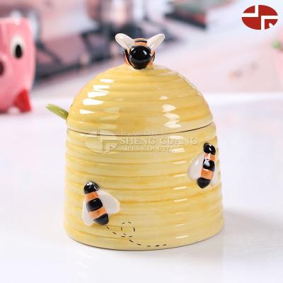 China Bee Design Sugar Spice Salt Jar Bottle Viable Ceramic Salt Box for sale