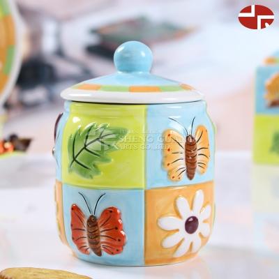 China Sustainable Dolomite Spring Design With Ceramic Painting Salt Box Sugar Jar Spice Bottle for sale