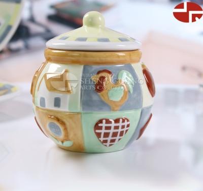 China Viable Ceramic Rooster and Houser Design with Painting Dolomite Sugar Jar Salt Spice Sauce Seasoning Jar for sale