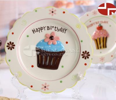 China Europe Ceramic Ice Cream Painting Design Round Shape Fruit And Cake And Snack Plate for sale